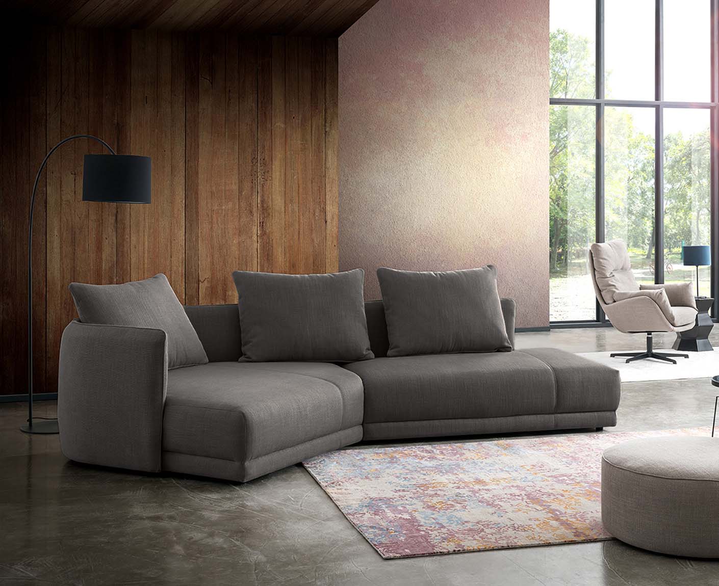 designwerk New York Ecksofa | 333 x 179 cm | grobes Flachgewebe