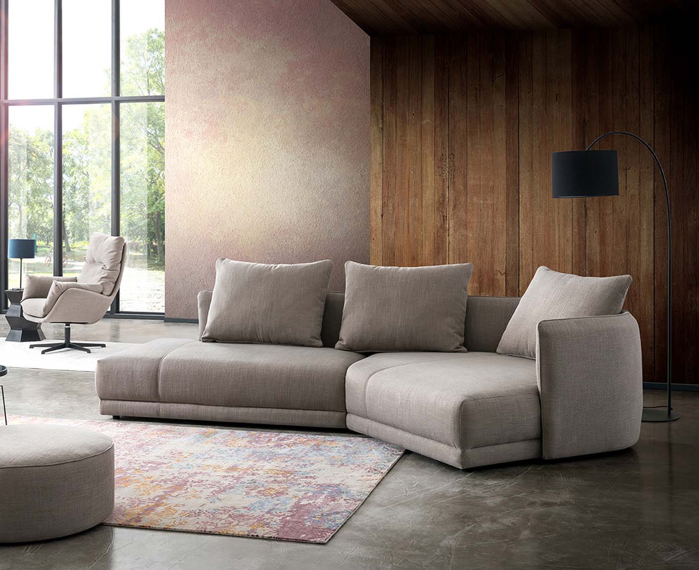 designwerk New York Ecksofa | 333 x 179 cm | grobes Flachgewebe