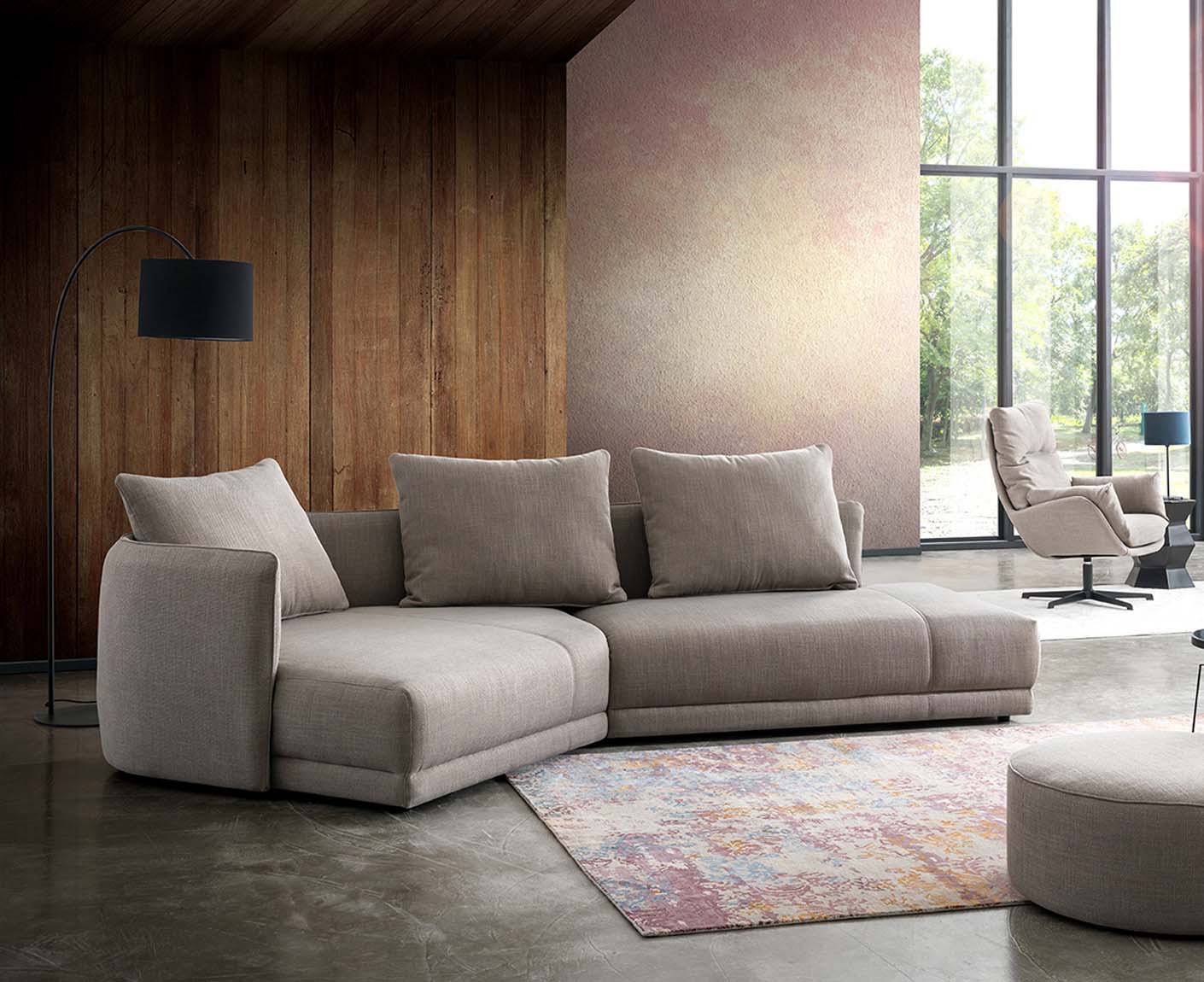 designwerk New York Ecksofa | 333 x 179 cm | grobes Flachgewebe