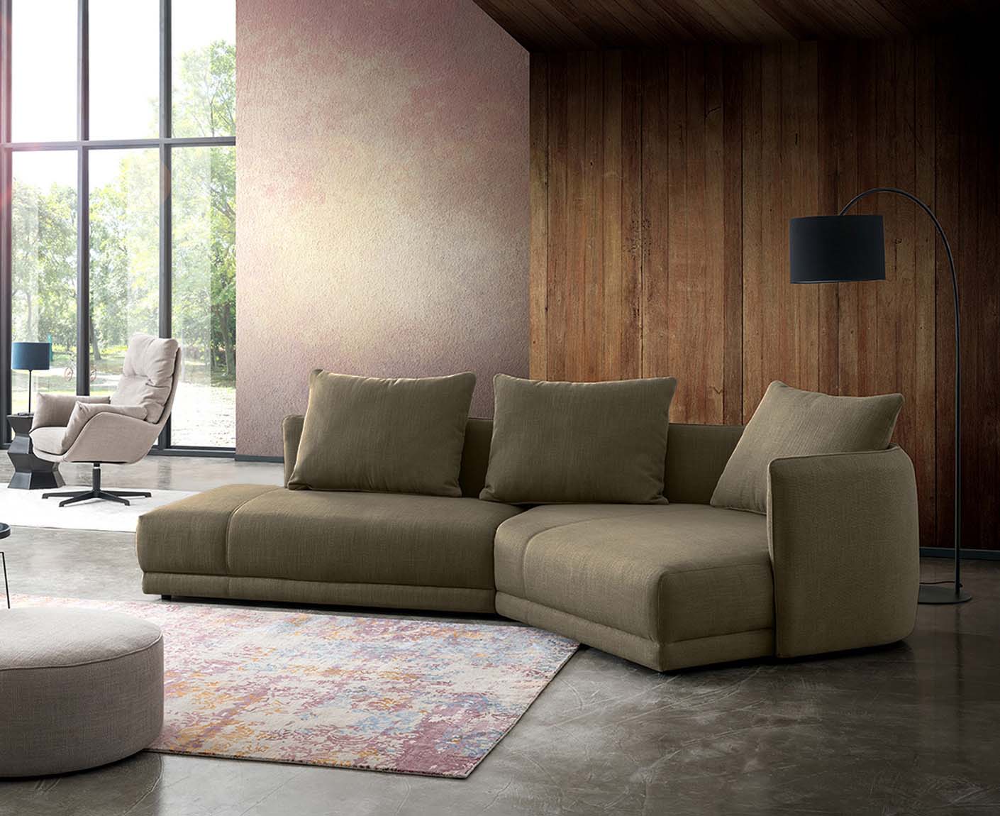 designwerk New York Ecksofa | 333 x 179 cm | grobes Flachgewebe