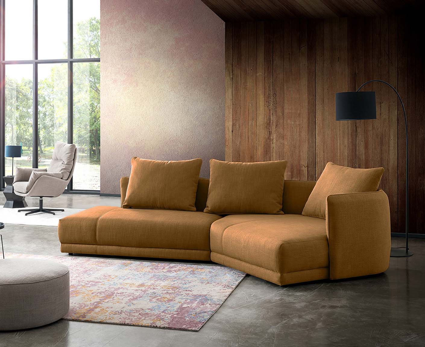 designwerk New York Ecksofa | 333 x 179 cm | grobes Flachgewebe