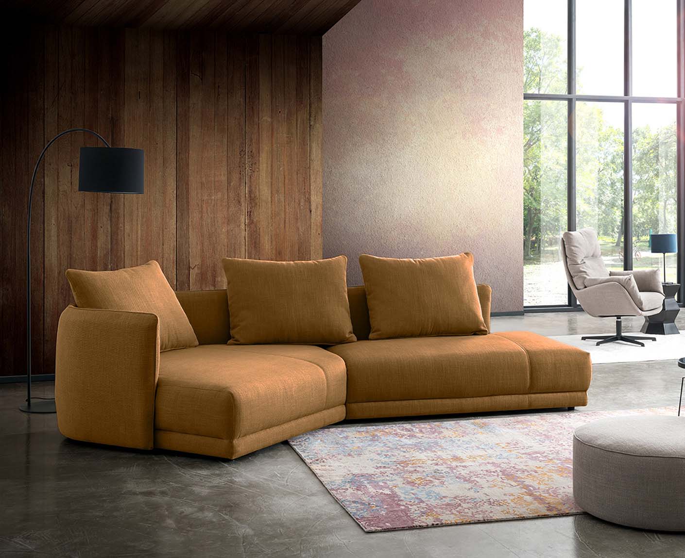designwerk New York Ecksofa | 333 x 179 cm | grobes Flachgewebe