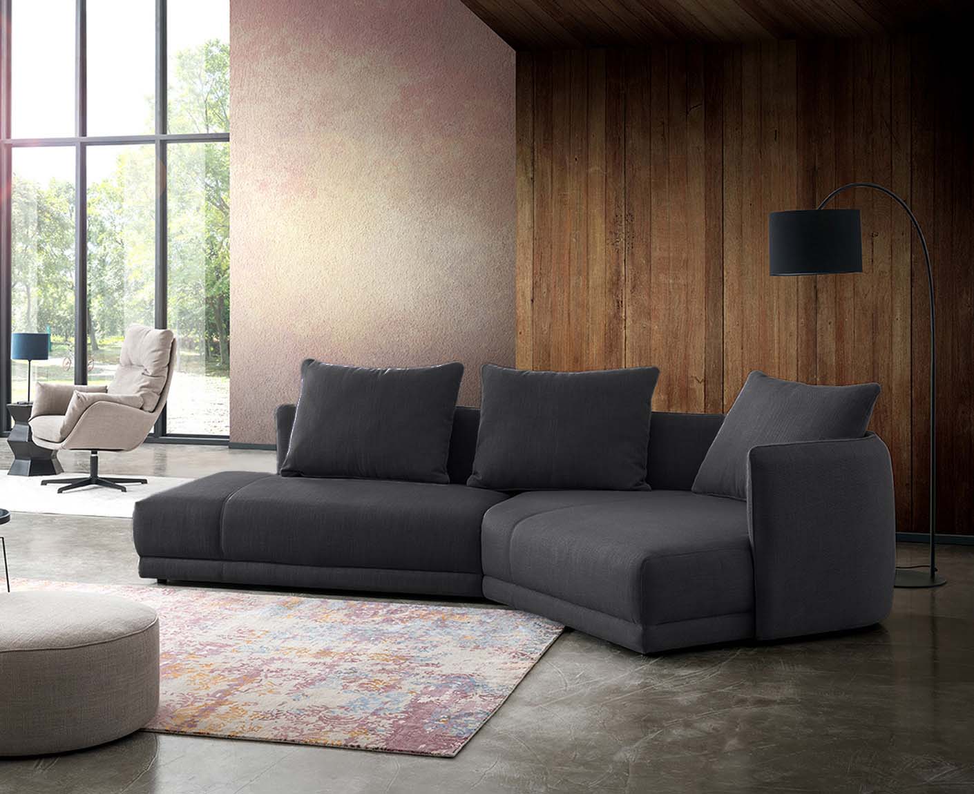 designwerk New York Ecksofa | 333 x 179 cm | grobes Flachgewebe