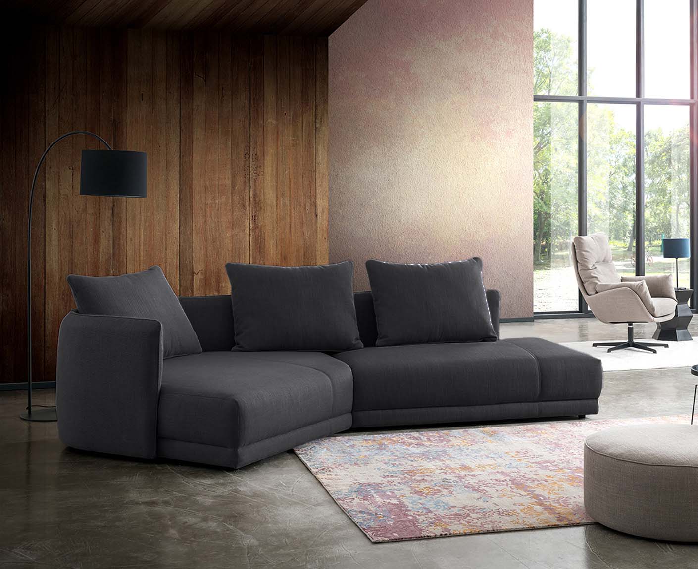 designwerk New York Ecksofa | 333 x 179 cm | grobes Flachgewebe