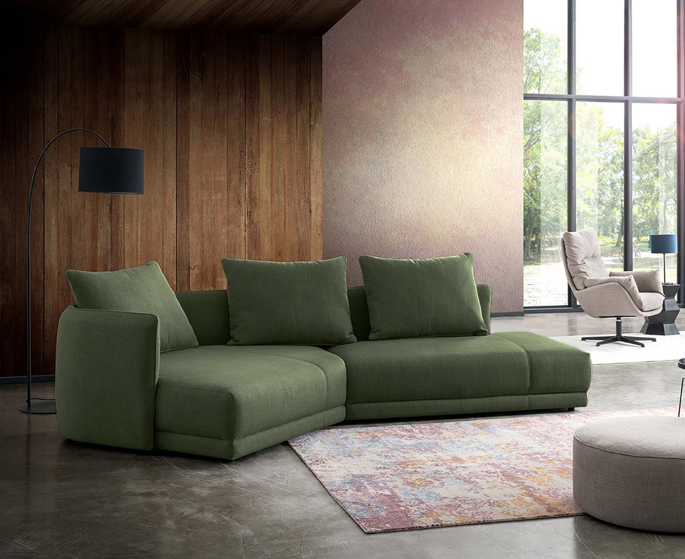 designwerk New York Ecksofa | 333 x 179 cm | grobes Flachgewebe