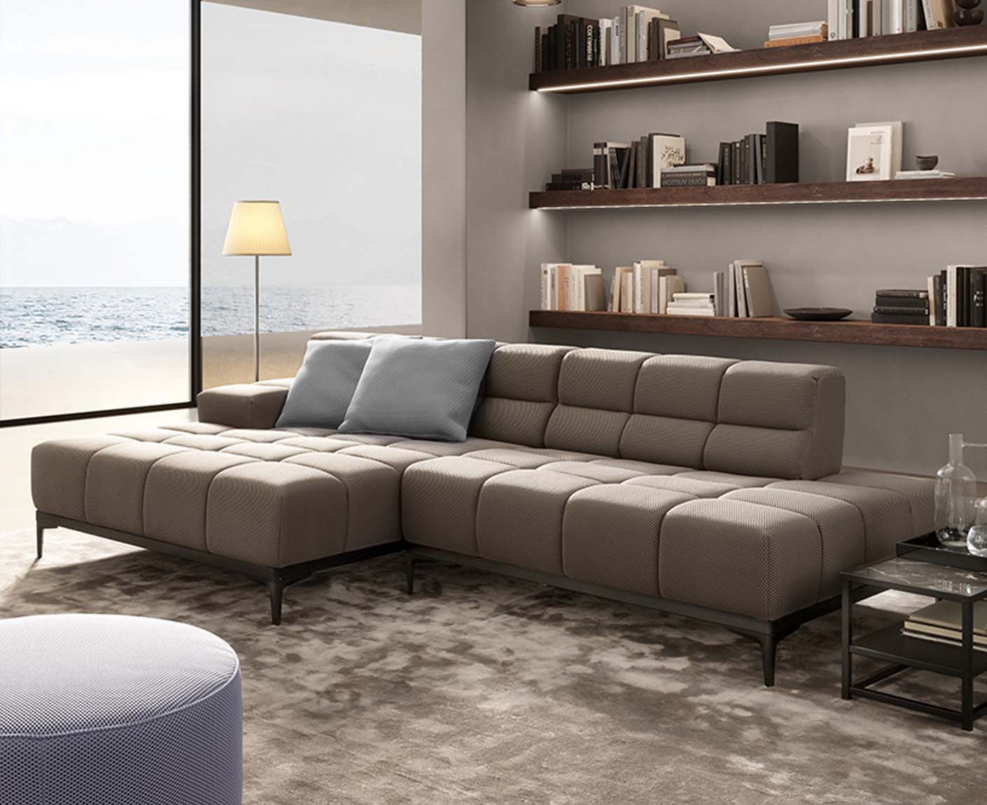 designwerk Oasis Ecksofa | 288 x 169 cm | Flachgewebe 3D-Effekt