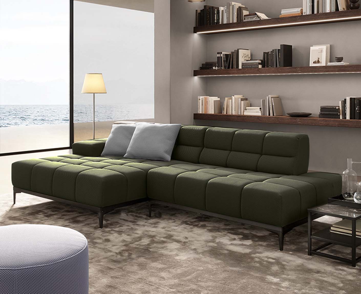 designwerk Oasis Ecksofa | 288 x 169 cm | Flachgewebe 3D-Effekt