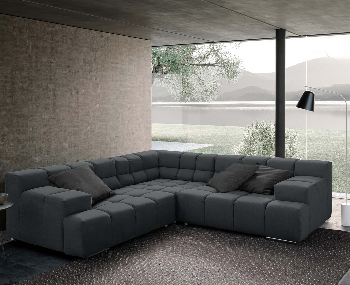 designwerk Temple Ecksofa | 257 x 257 cm| mit Rückenverstellung | Flachgewebe