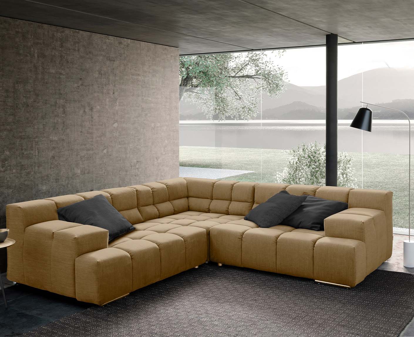 designwerk Temple Ecksofa | 257 x 257 cm| mit Rückenverstellung | Flachgewebe