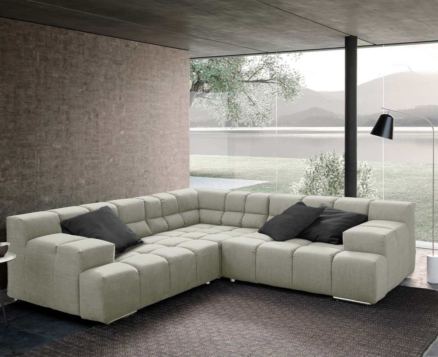 designwerk Temple Ecksofa | 257 x 257 cm| mit Rückenverstellung | Flachgewebe