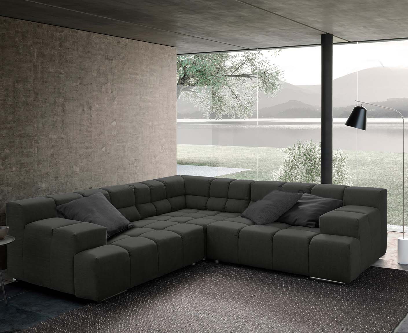 designwerk Temple Ecksofa | 257 x 257 cm| mit Rückenverstellung | Flachgewebe
