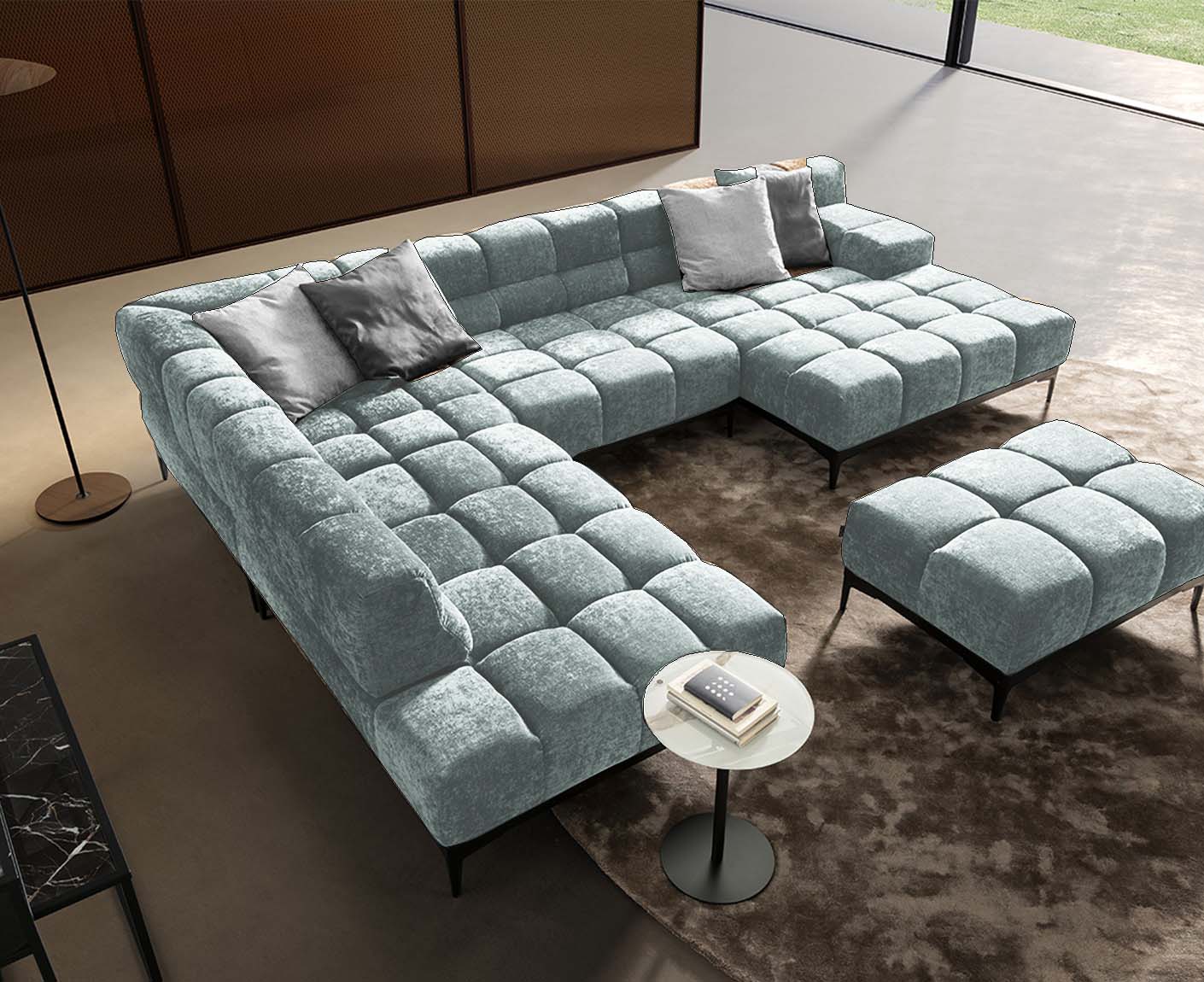 designwerk Oasis Wohnlandschaft | 362 x 255 cm | mit Rückenverstellung | Chenillegewebe