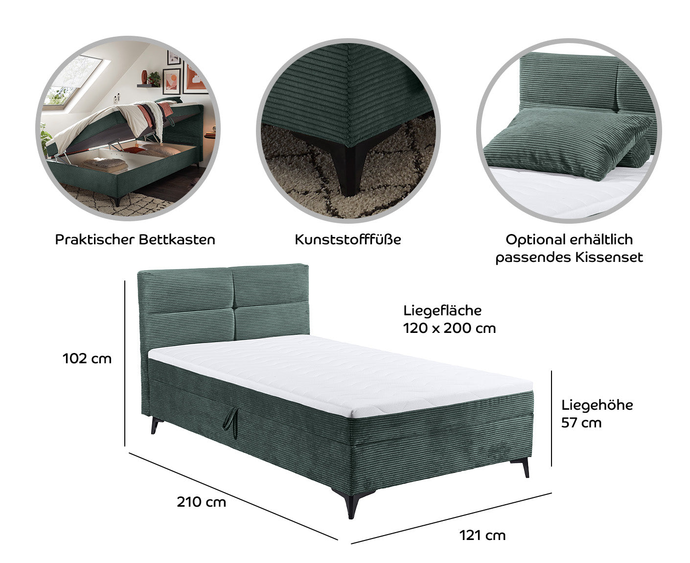 Andon 1 Boxspringbett 120 x 200 cm, inkl. Bettkasten