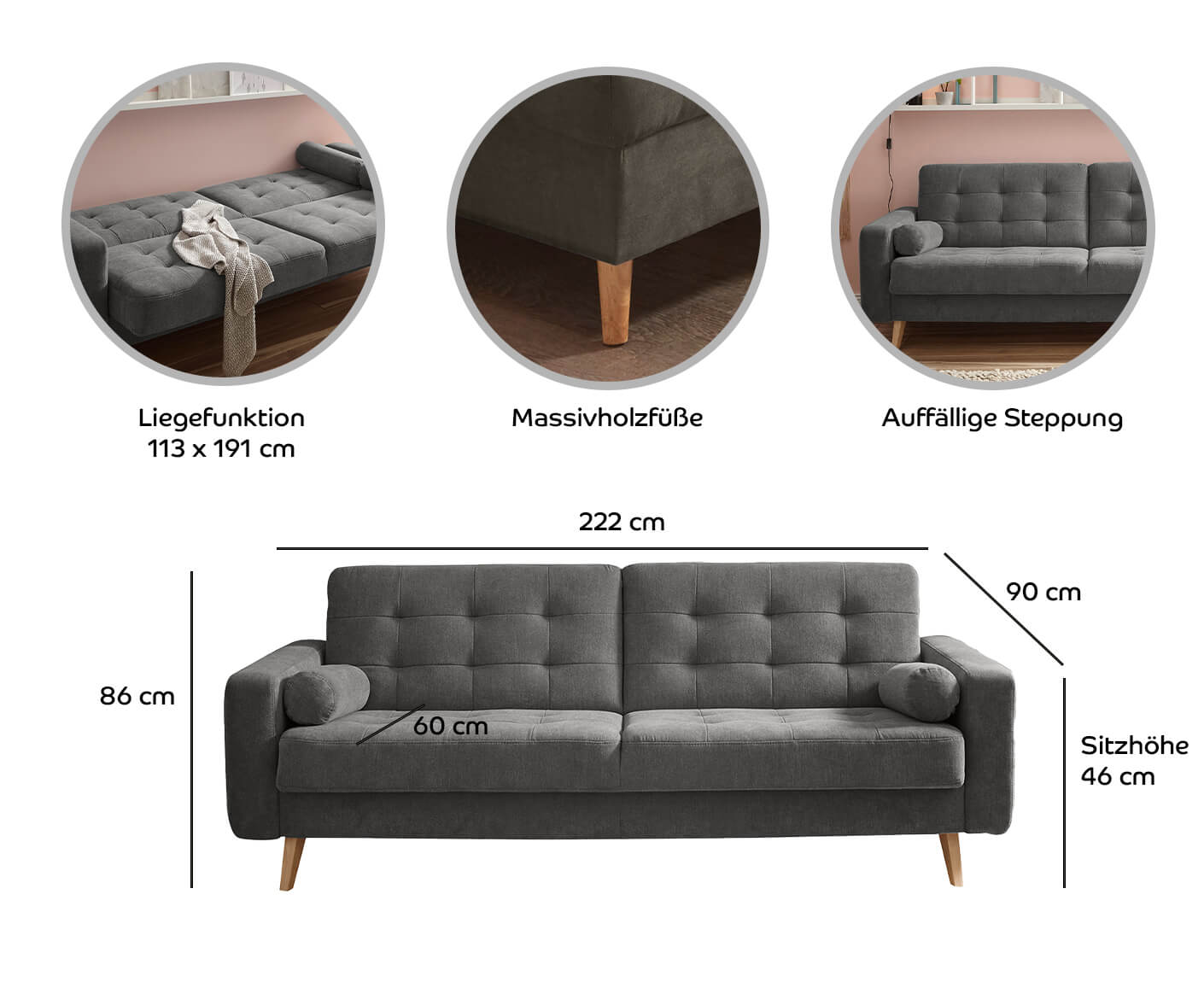 Fjord Schlafsofa 222x90 cm, mit Bettkasten