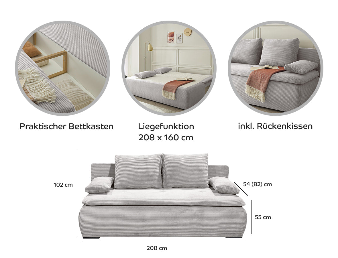 Jarek Schlafsofa 208 x 95 cm, inkl. Bettkasten, Beige