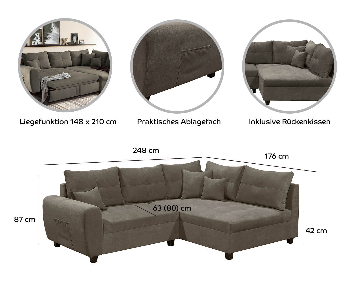 Lea Ecksofa 248 x 176 cm, mit Schlaffunktion