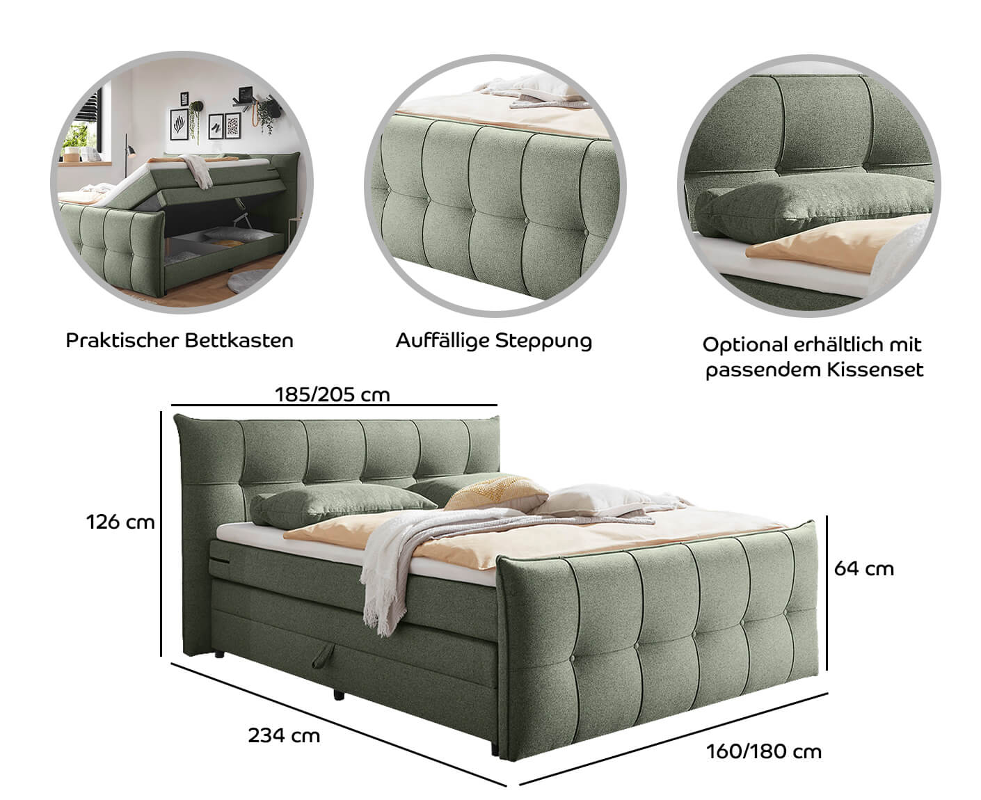 Manchester Boxspringbett / Doppelbett mit Bettkasten