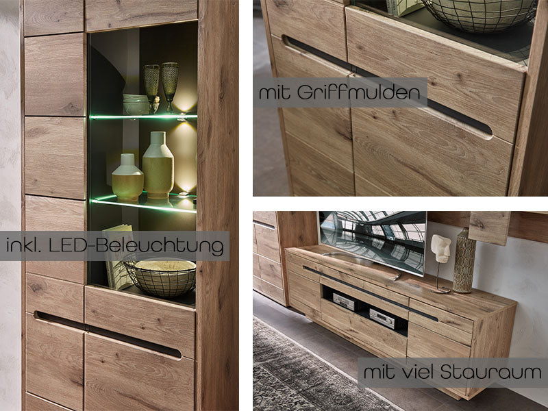 Bellano Highboard inkl. LED-Beleuchtung Viking Eiche Natur