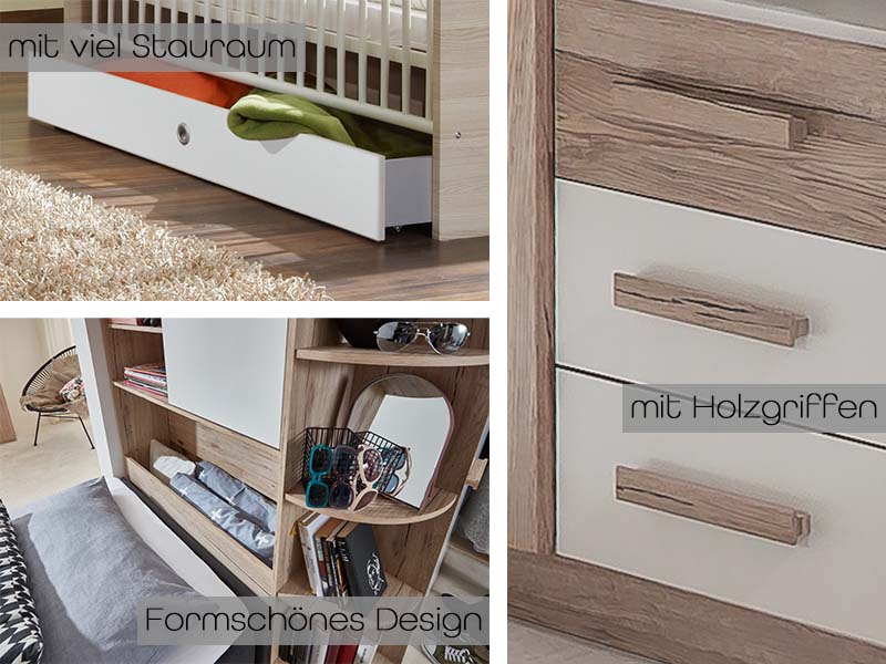 Cariba 3-türiger Kleiderschrank San Remo-Eiche / Weiß