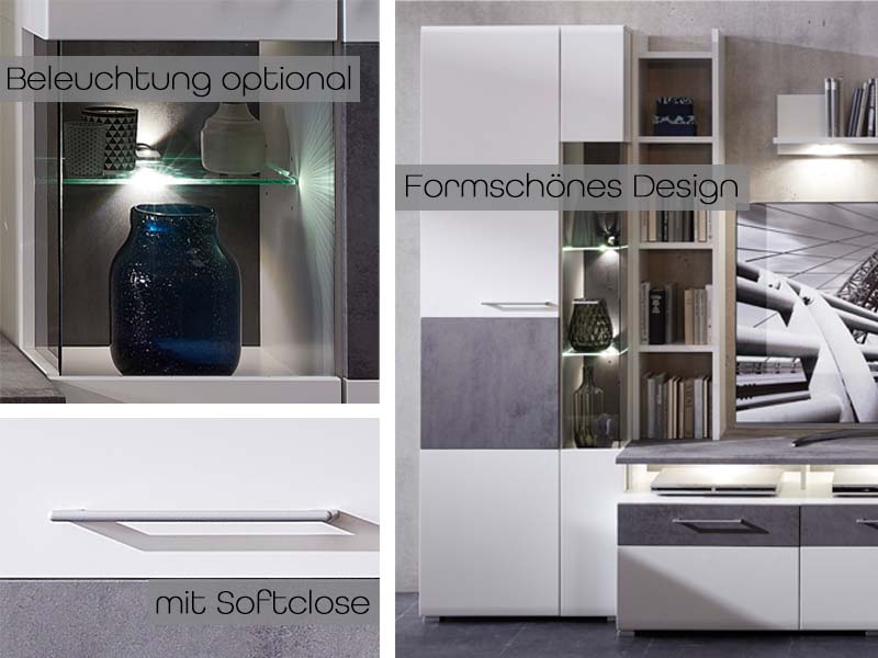 Bajazzo One Vitrine, fertig montiert, Mattweiß