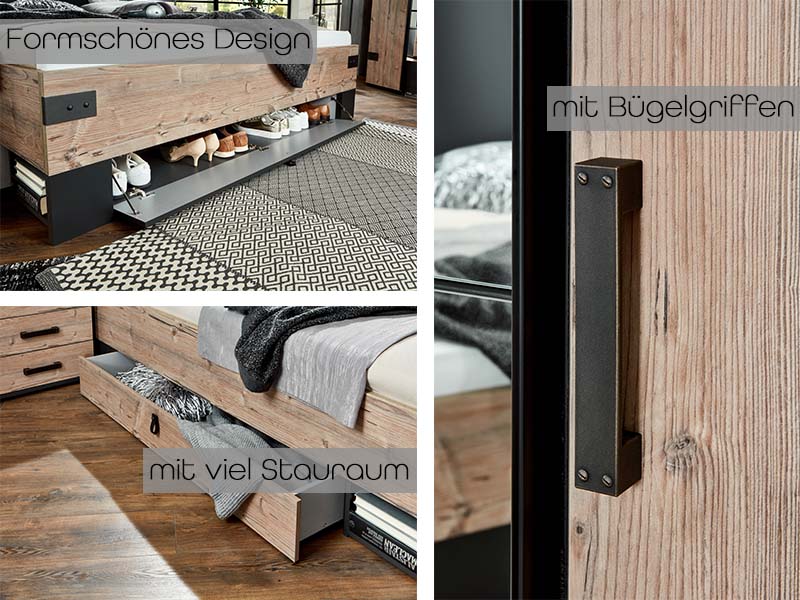 Stockholm Dreh- und Schwebetürenschrank mit Spiegel Tanne / Grau