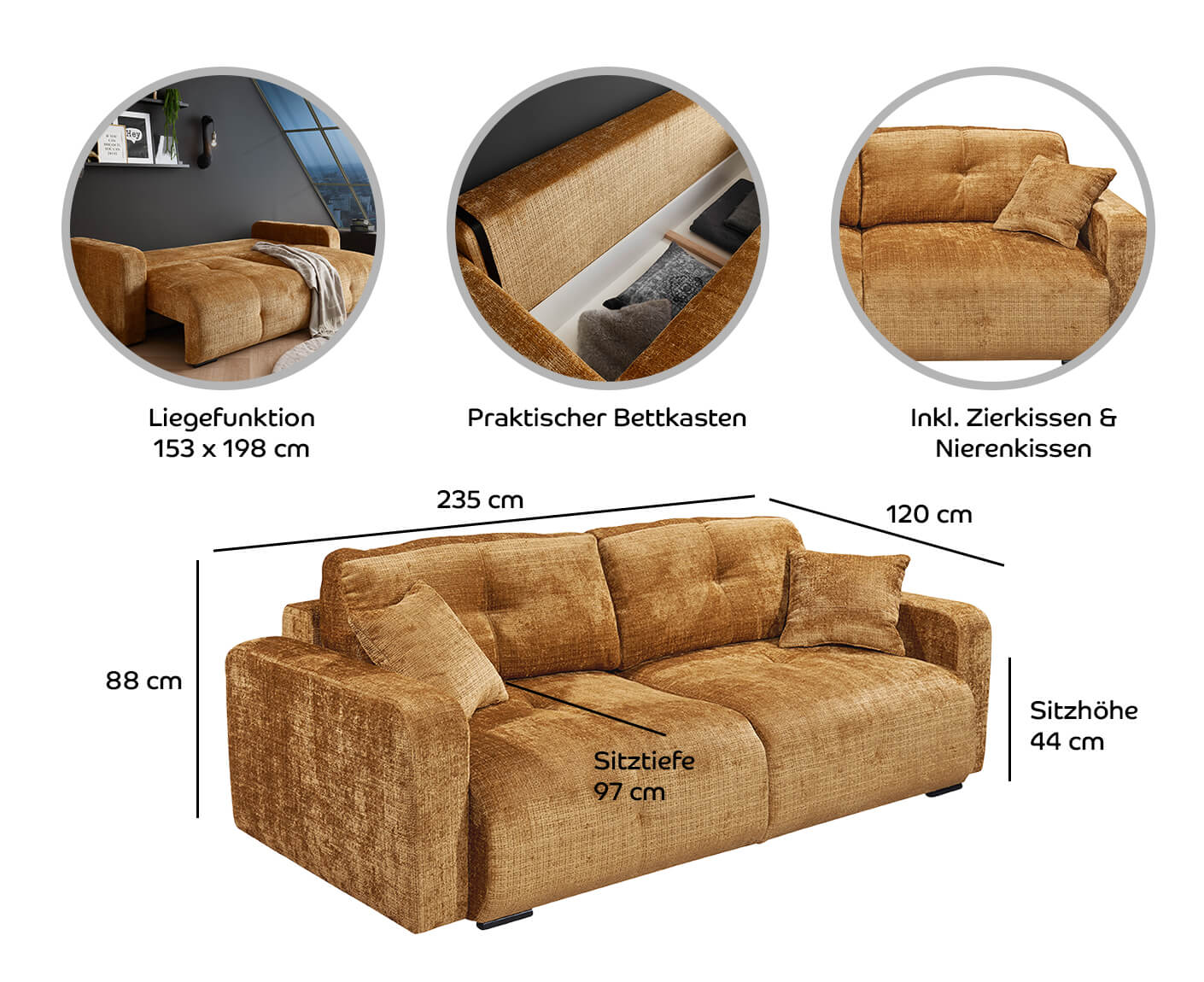Bullet Schlafsofa 235 x 120 cm, mit Bettkasten