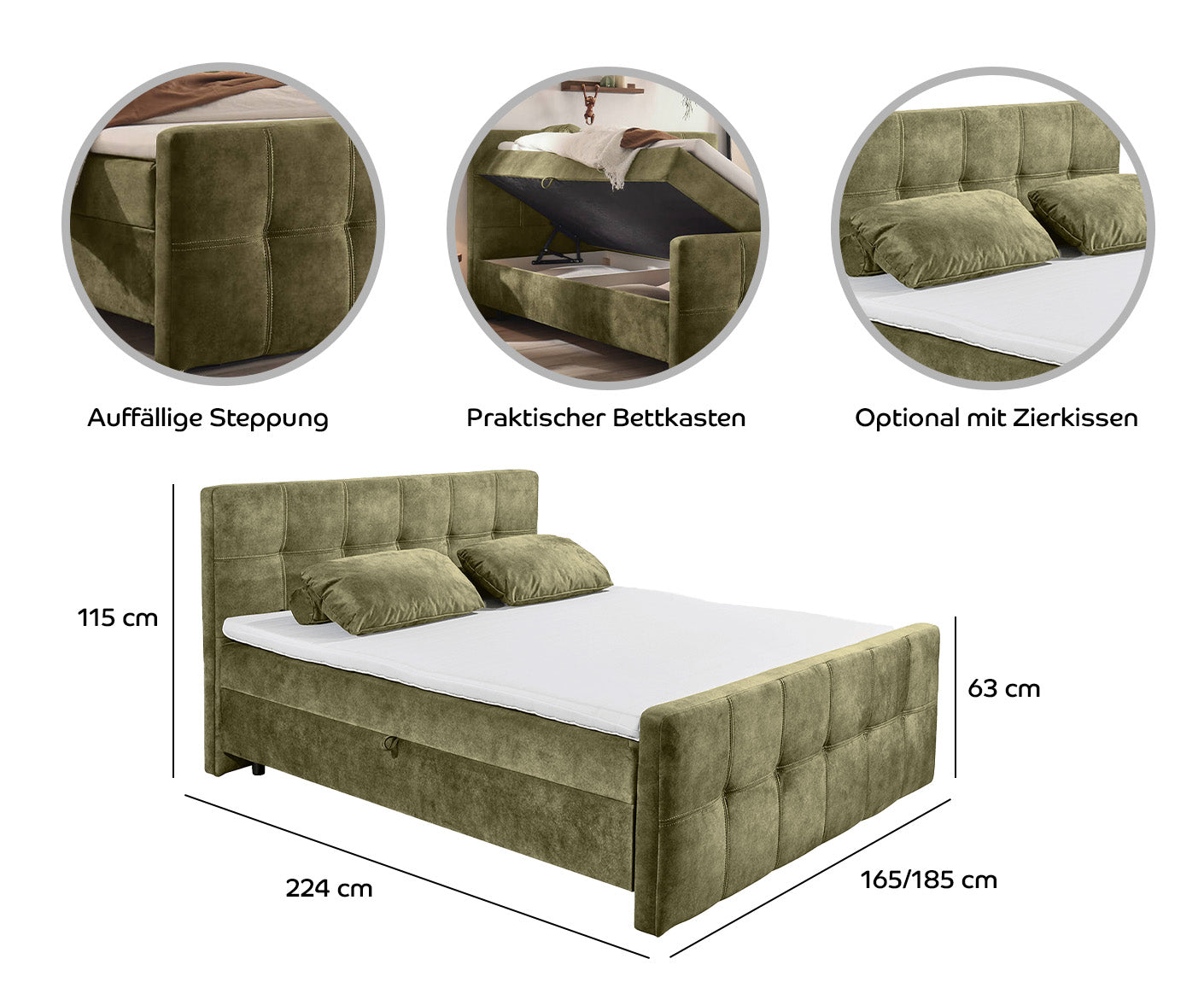 Valetta Boxbett / Polsterbett Doppelbett mit Bettkasten, Farbe und Größe wählbar