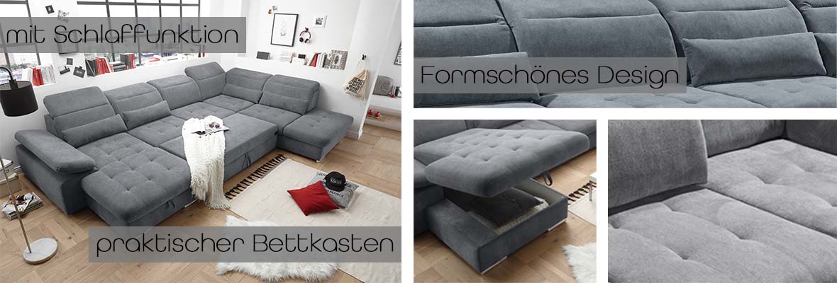 COLETTA Wohnlandschaft 394 x 260 cm Dunkelgrau 60310