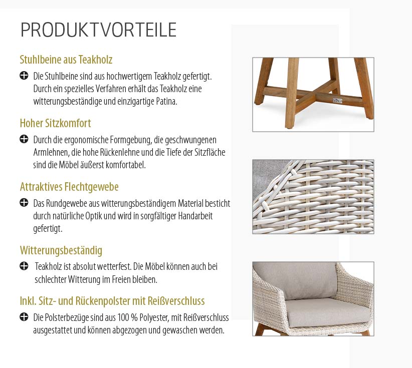 Lounge-Couch Paterna 3-Sitzer Teakholz/Beige