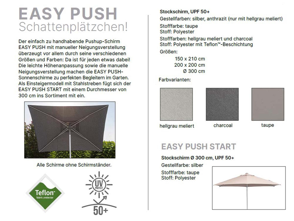 Kettler Easy Push Sonnenschirm, Größe wählbar, Hellgrau