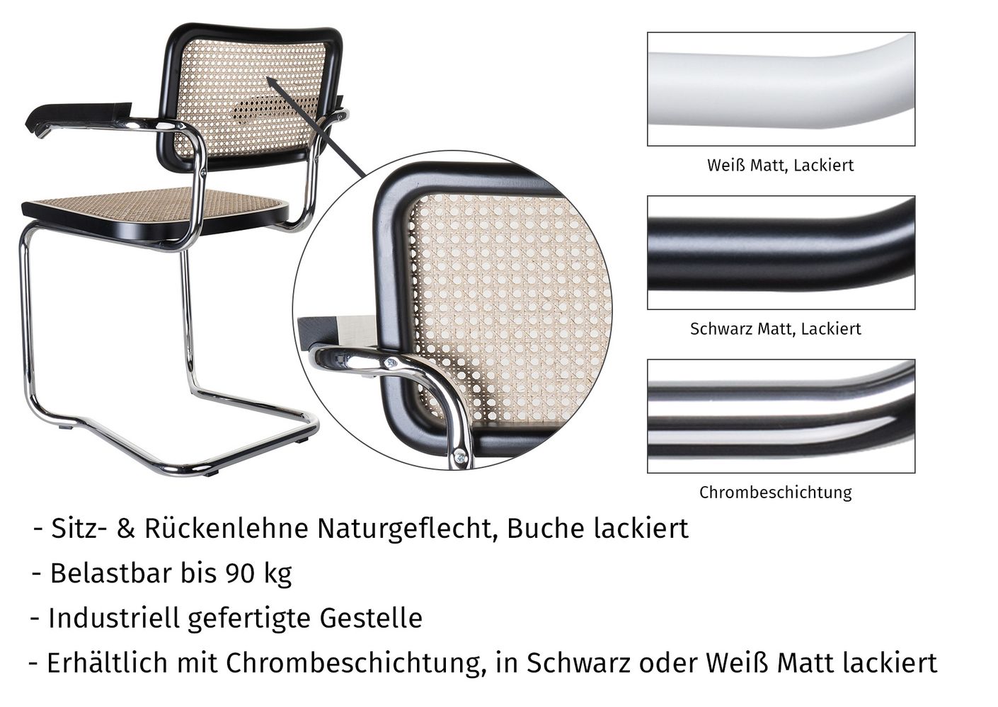 Togo Freischwinger Chrom - Naturgeflecht / Schwarz