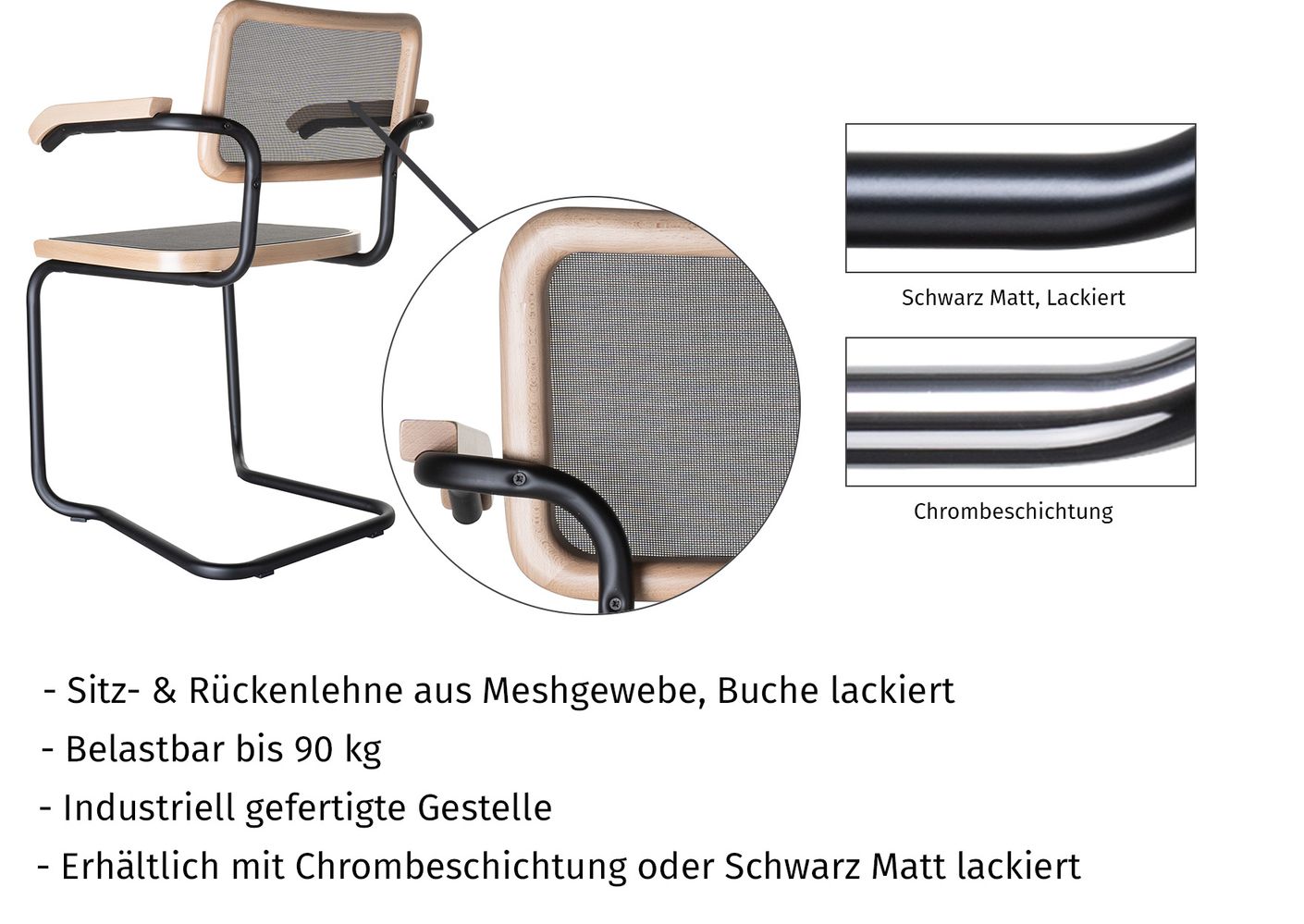 Togo Freischwinger mit Meshgewebe Buche Natur / Schwarz