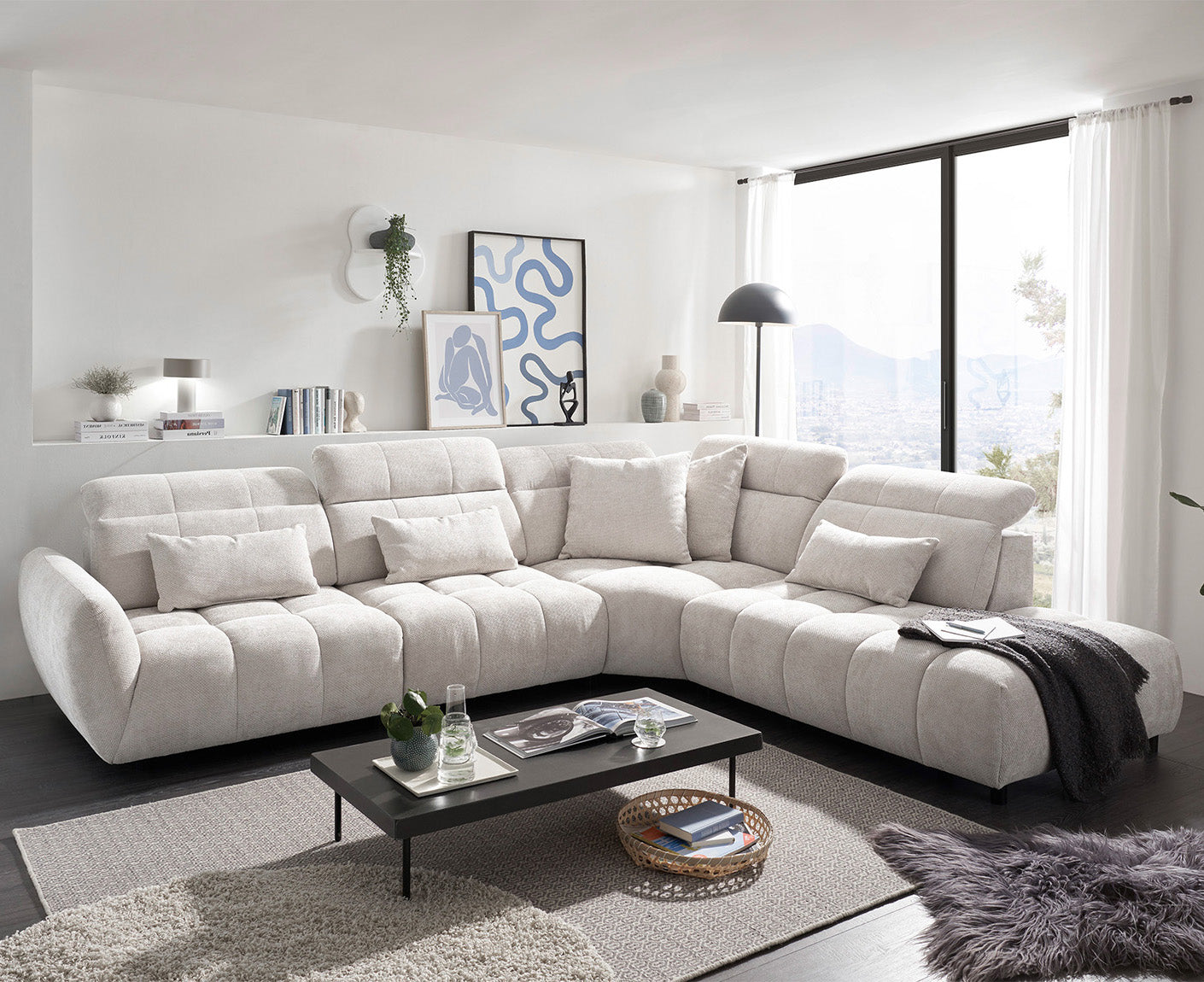 Franklin Ecksofa 339 x 285 cm, mit verstellbaren Kopfstützen