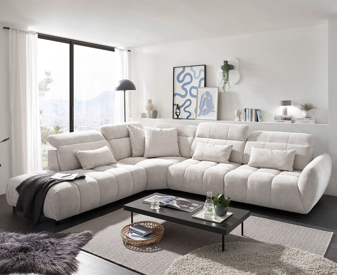 Franklin Ecksofa 339 x 285 cm, mit verstellbaren Kopfstützen