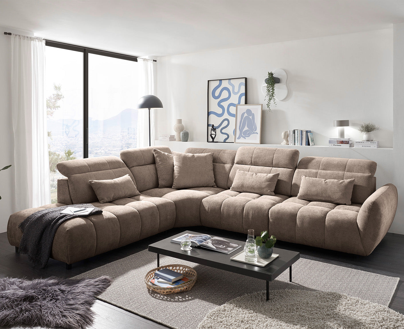 Franklin Ecksofa 339 x 285 cm, mit verstellbaren Kopfstützen