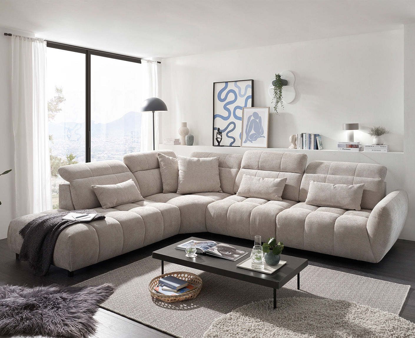 Franklin Ecksofa 339 x 285 cm, mit verstellbaren Kopfstützen