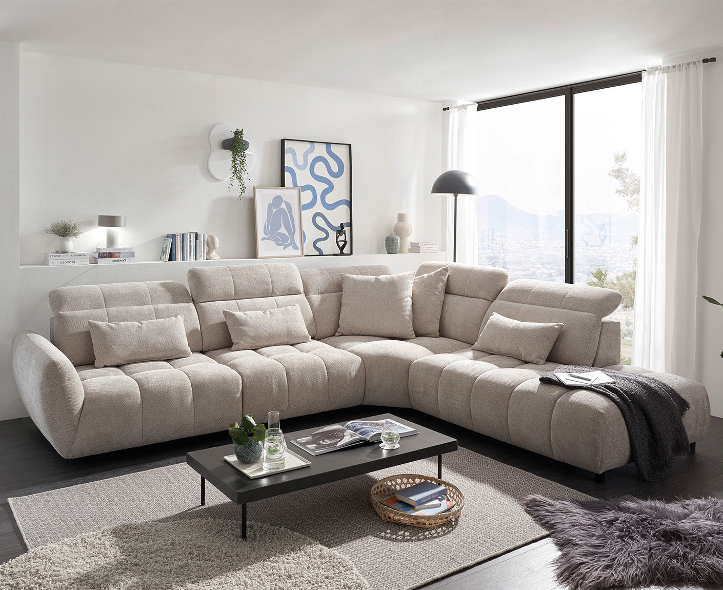 Franklin Ecksofa 339 x 285 cm, mit verstellbaren Kopfstützen