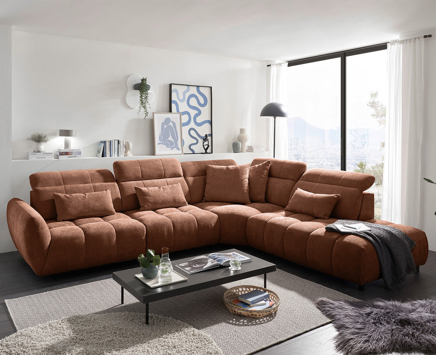 Franklin Ecksofa 339 x 285 cm, mit verstellbaren Kopfstützen