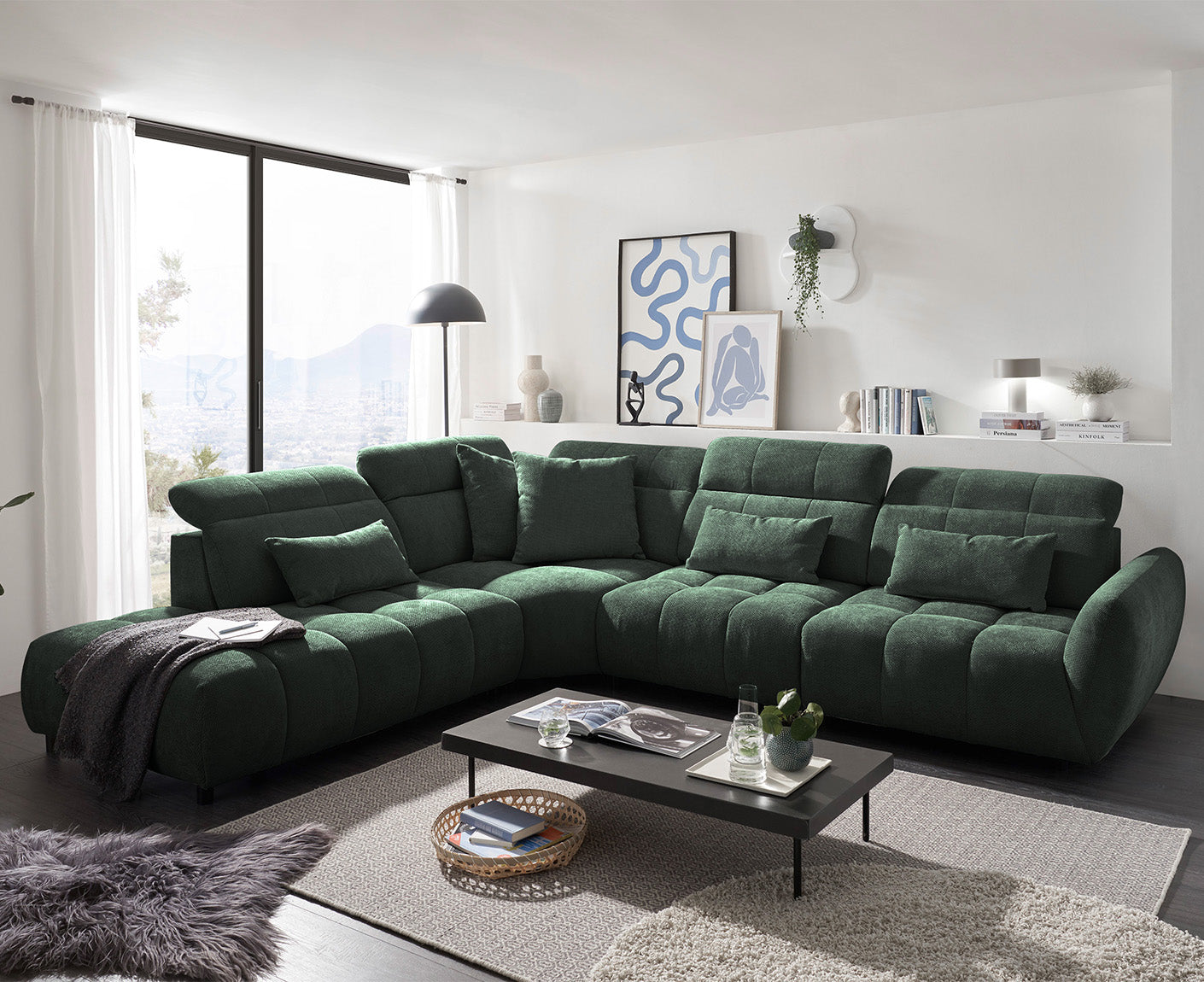 Franklin Ecksofa 339 x 285 cm, mit verstellbaren Kopfstützen