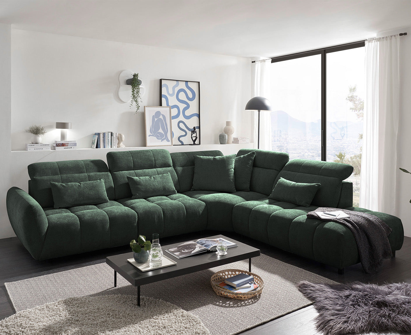 Franklin Ecksofa 339 x 285 cm, mit verstellbaren Kopfstützen