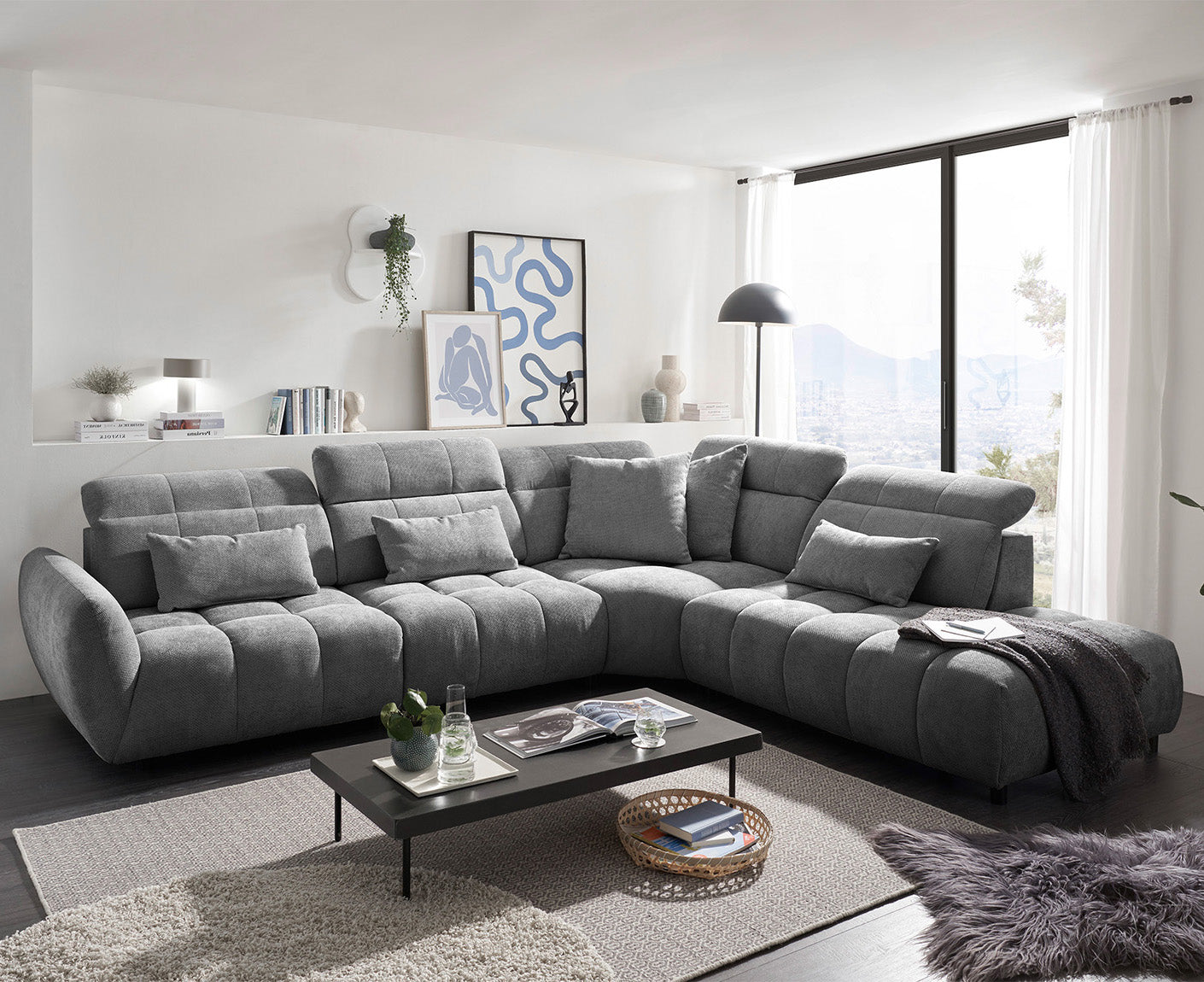 Franklin Ecksofa 339 x 285 cm, mit verstellbaren Kopfstützen