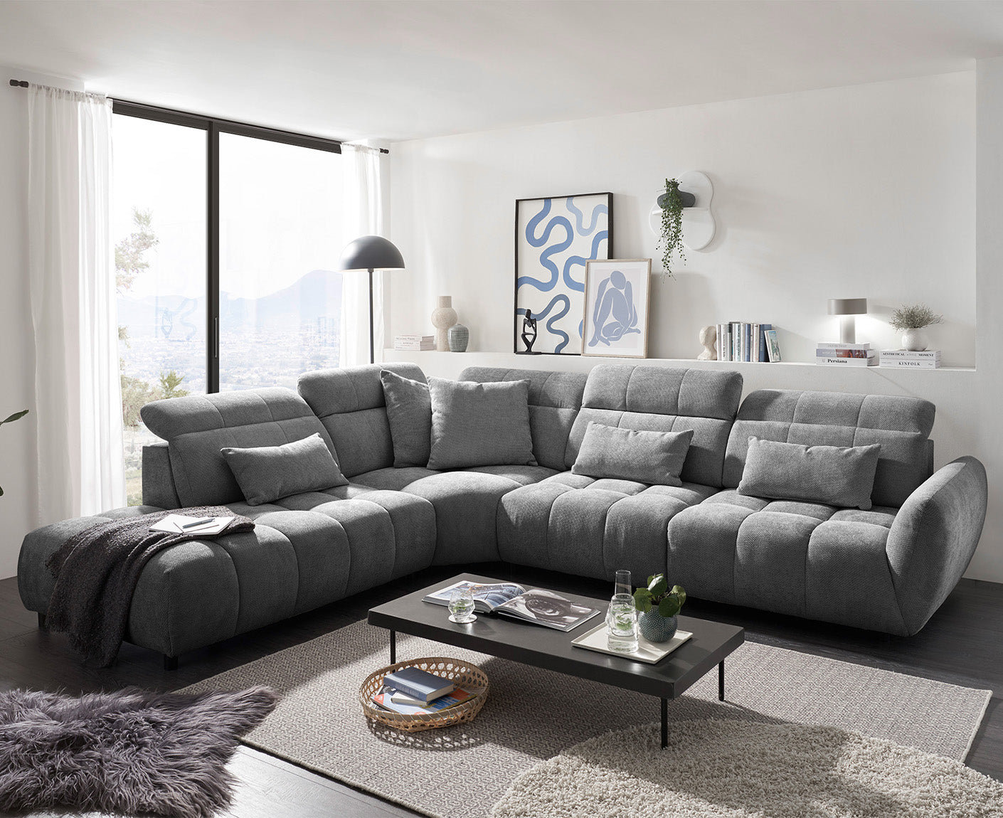 Franklin Ecksofa 339 x 285 cm, mit verstellbaren Kopfstützen
