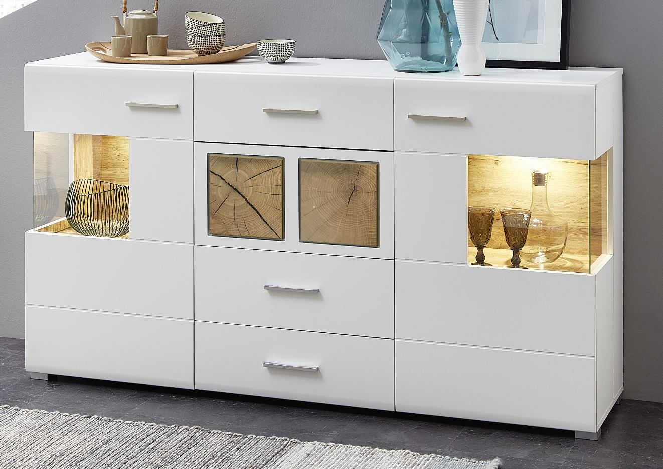 Wohnzimmer Komplettset FUN PLUS 2 Weiß / Eiche Altholz