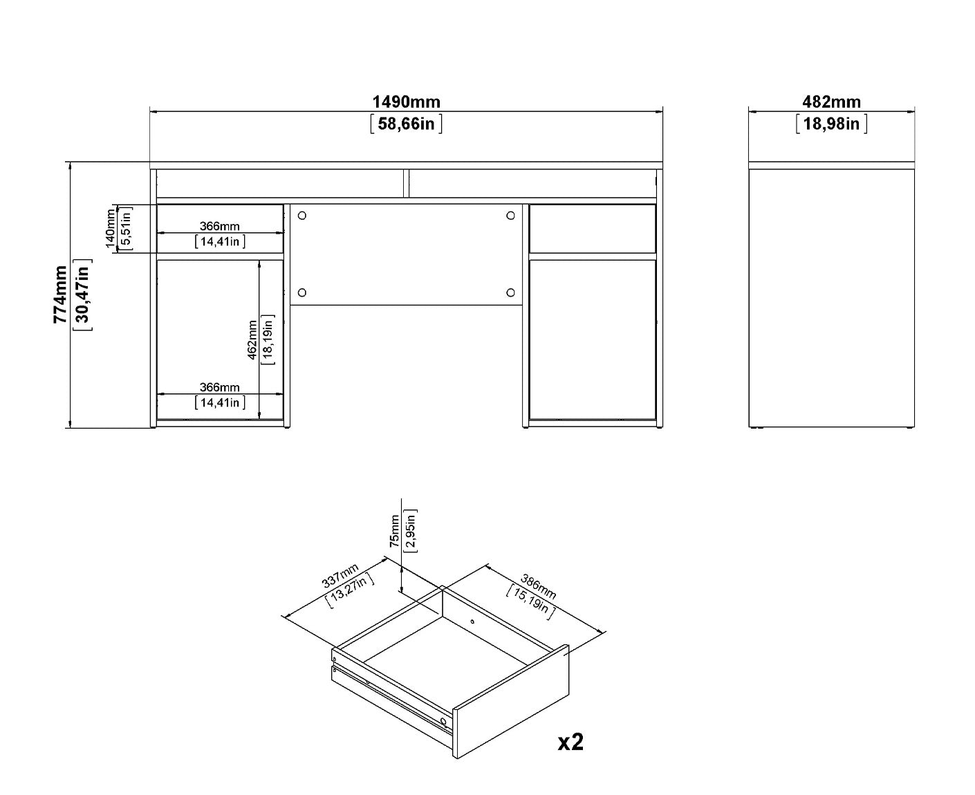 Function Plus Schreibtisch 2 Türen + 2 Schubladen