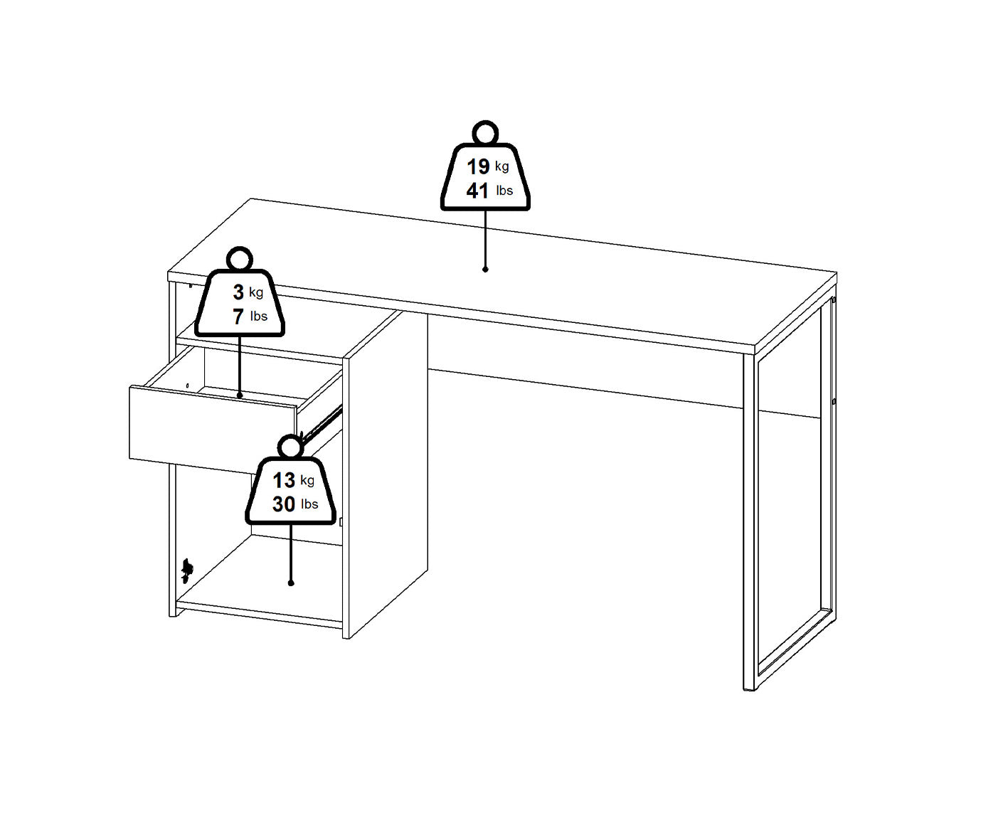 Function Plus Schreibtisch mit 1 Tür + 1