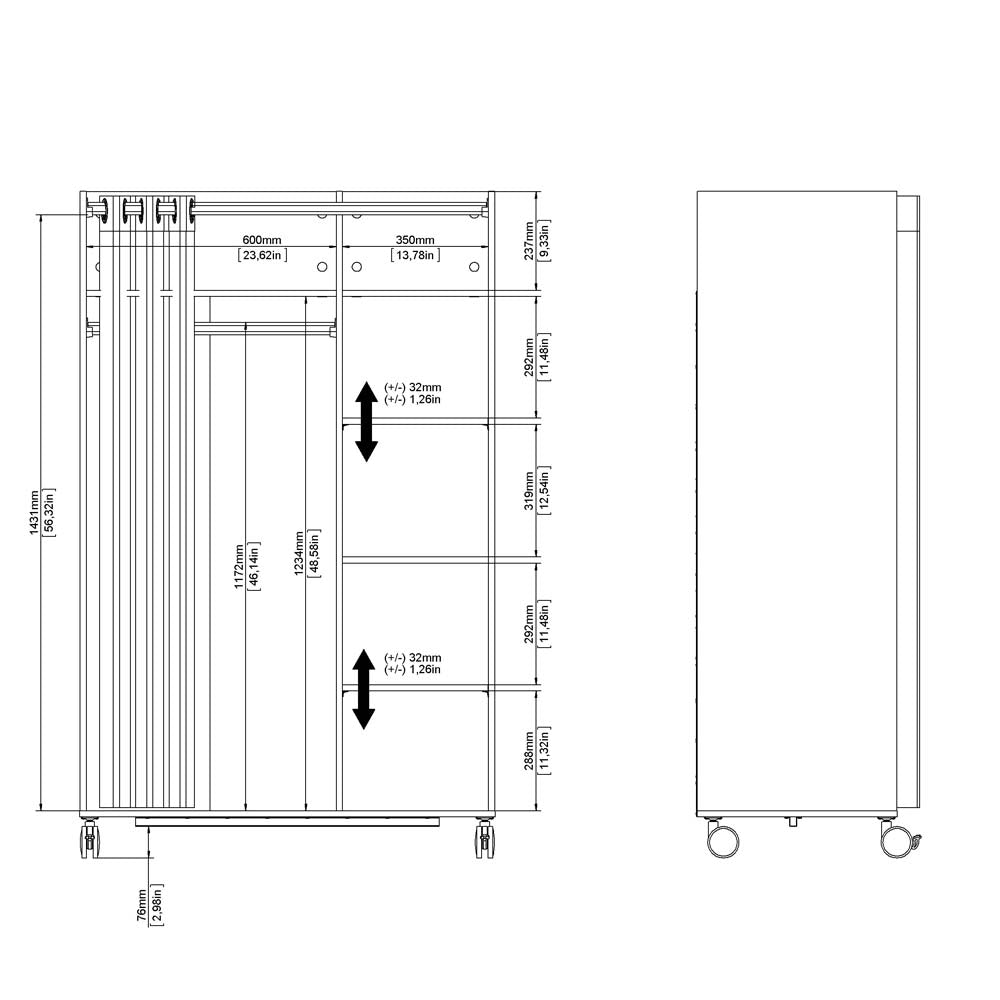Kit Einsatz für Kleiderschrank Weiß Textil Beige hell