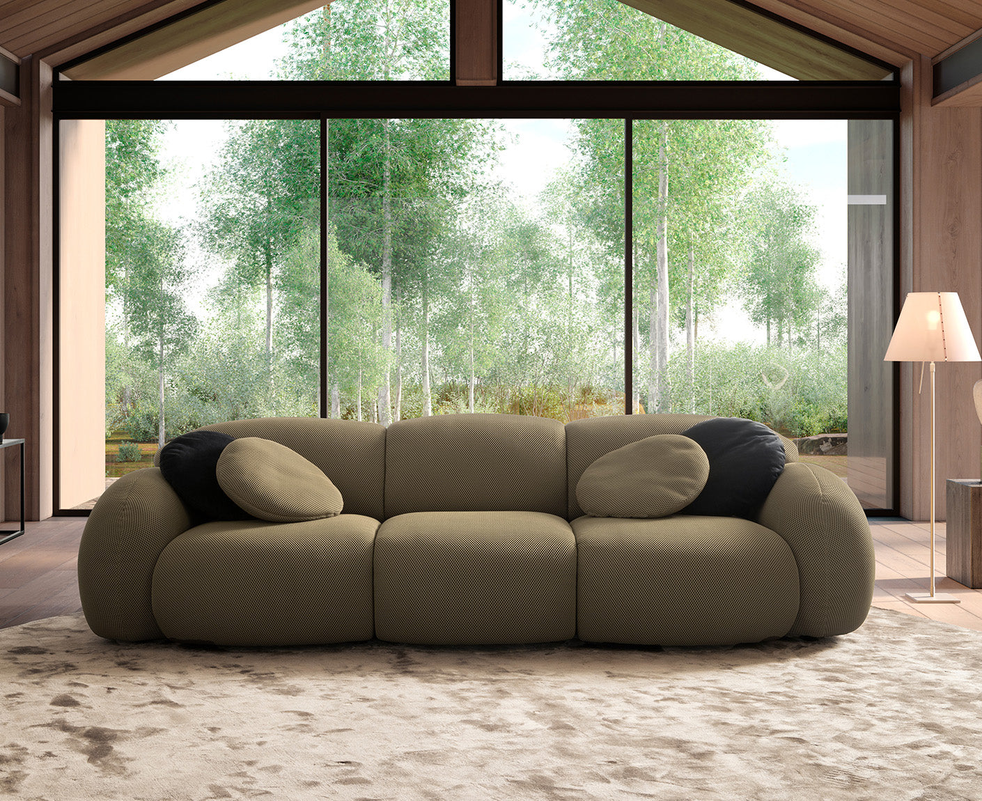 designwerk Globe 3-Sitzer Sofa | 292 x 116 cm | Flachgewebe 3D-Effekt