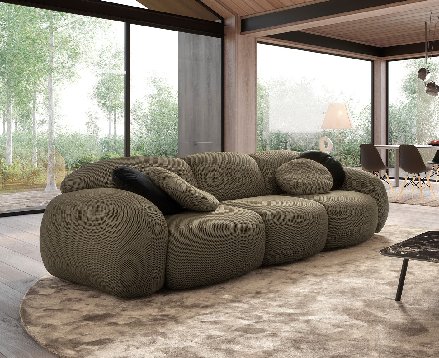 designwerk Globe 3-Sitzer Sofa | 292 x 116 cm | Flachgewebe 3D-Effekt