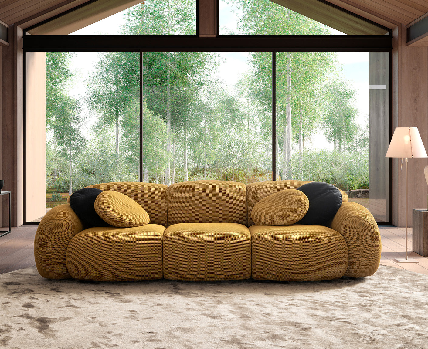 designwerk Globe 3-Sitzer Sofa | 292 x 116 cm | Flachgewebe 3D-Effekt