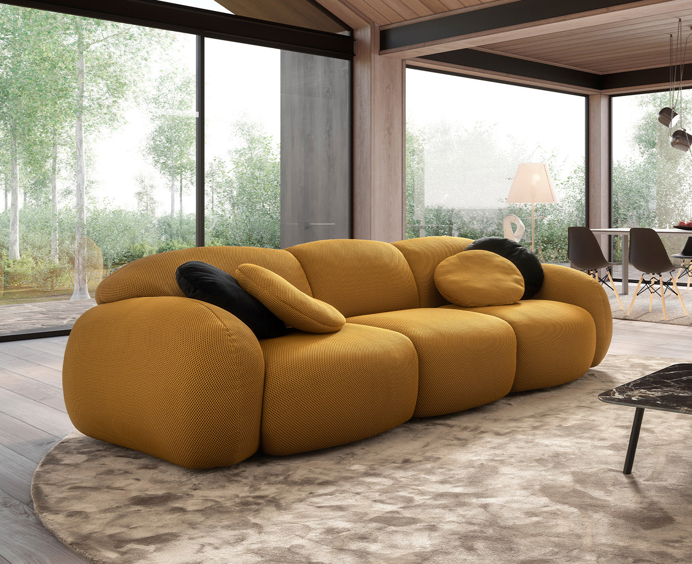 designwerk Globe 3-Sitzer Sofa | 292 x 116 cm | Flachgewebe 3D-Effekt
